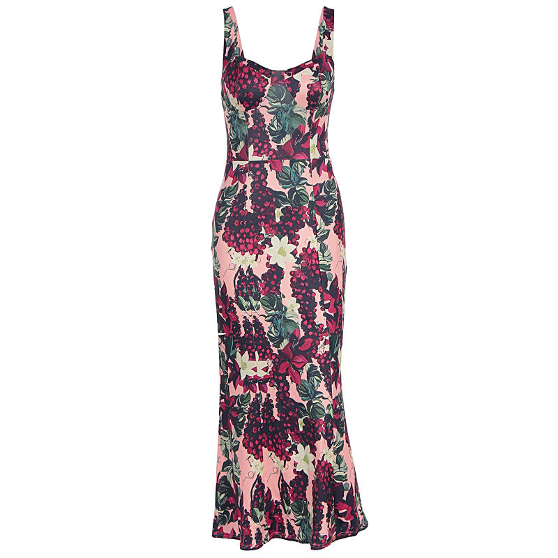 Dame Elegant Maxikjole med blomsterprint og feminin pasform Skovae