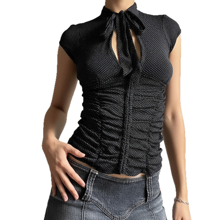 Damen elegantes Blusenshirt mit Schleifenkragen und Raffungen Skovae