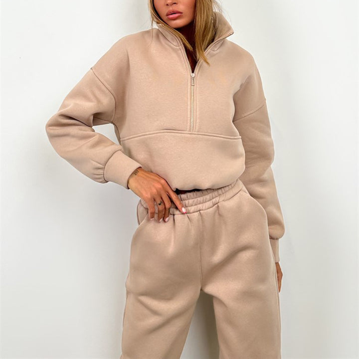 Kvinder Sporty Cropped Træningsdragt med Høj Krave og Elastisk Talje Skovae