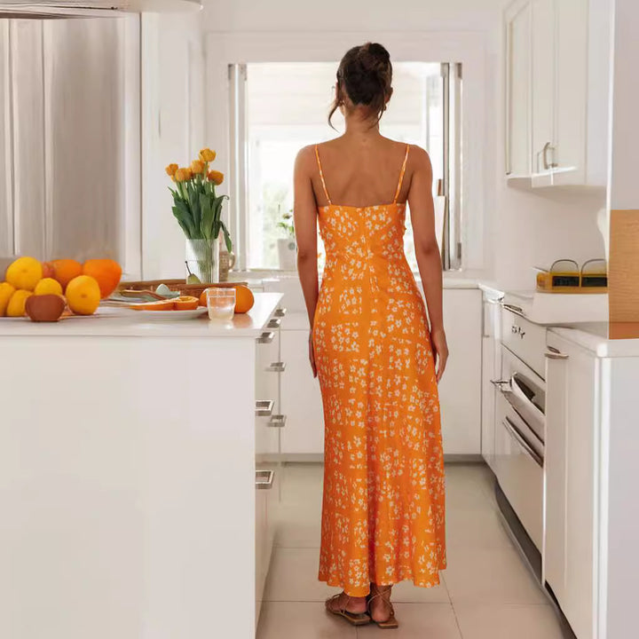 Kvinders Maxi Kjole med Justerbare Spaghetti Stropper og Blomsterdesign Stilla