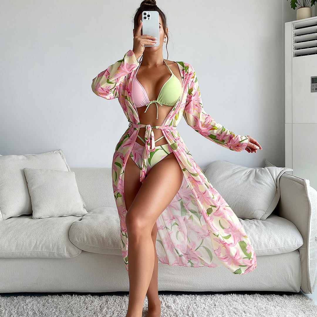 Dame Sommer-Kimono med blomstret design og afslappet bindebælte Stilla