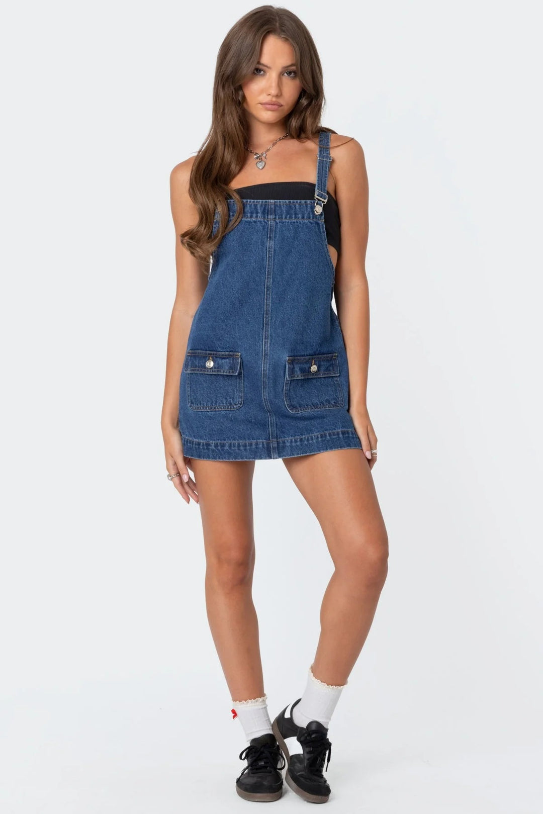 Damer Casual Jeanskjole med praktiske lommer og justerbare stropper Skovae