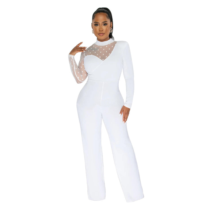 Dame Elegant Jumpsuit med transparente ærmer og stilfuld indpakningsdesign Stilla