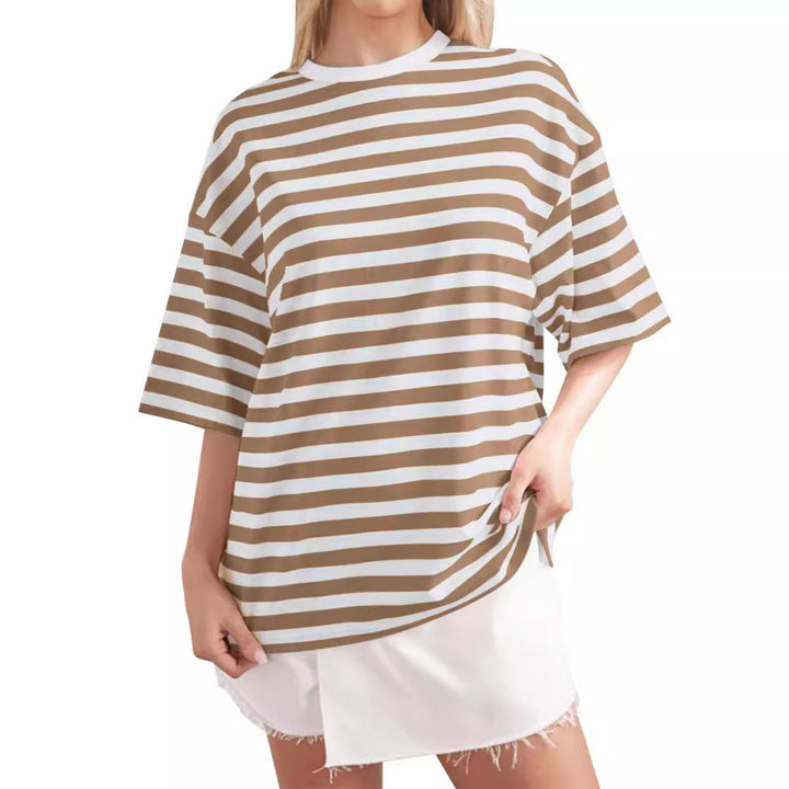 Dame Oversized stribet T-shirt med rund halsudskæring og korte ærmer Stiila