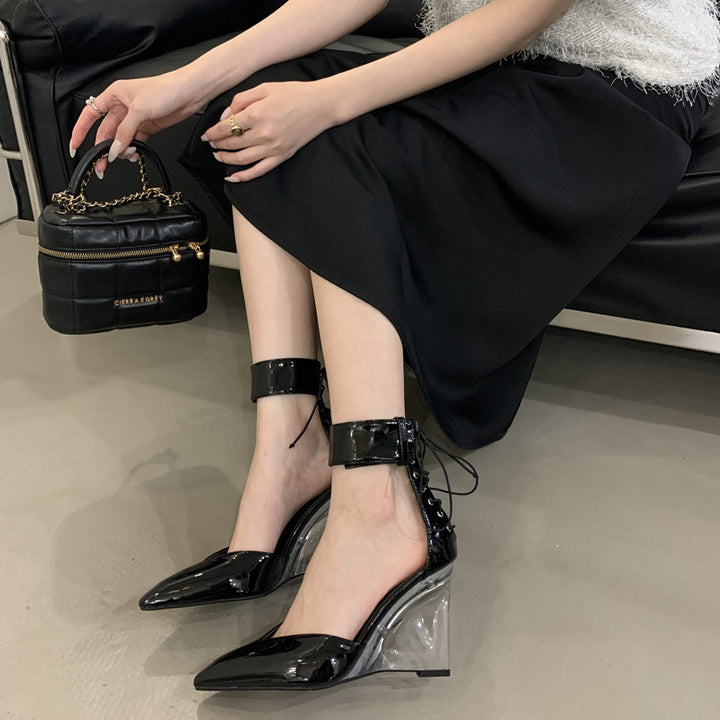 Dame High Heel Pumps med transparent hæl og lækker rem Stilla