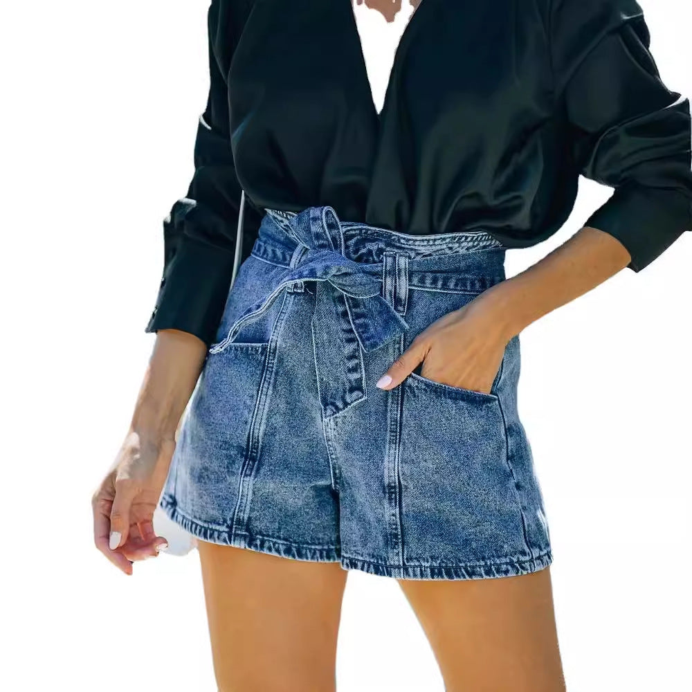 Kvinder Høj Talje Denim Shorts med Aftageligt Bælte Stilla
