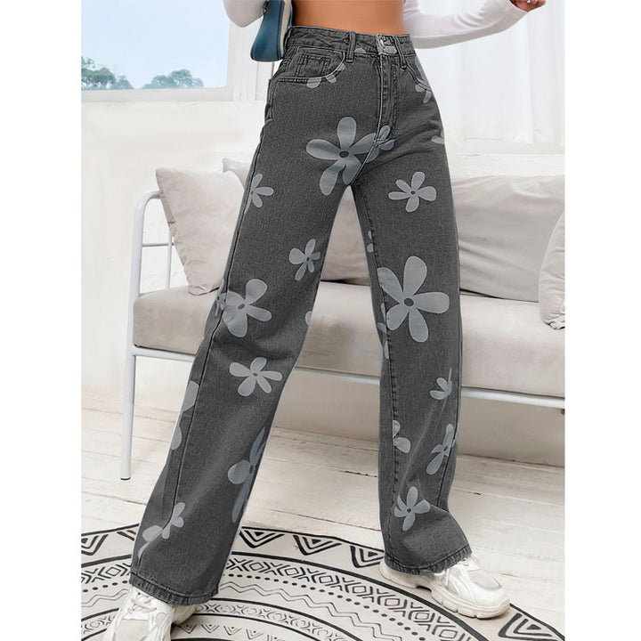 Dame løstsiddende jeans med blomster mønstre Stilla