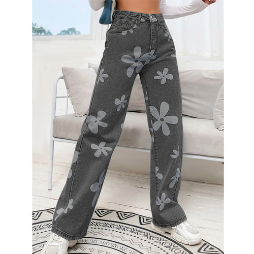 Dame løstsiddende jeans med blomster mønstre Stilla
