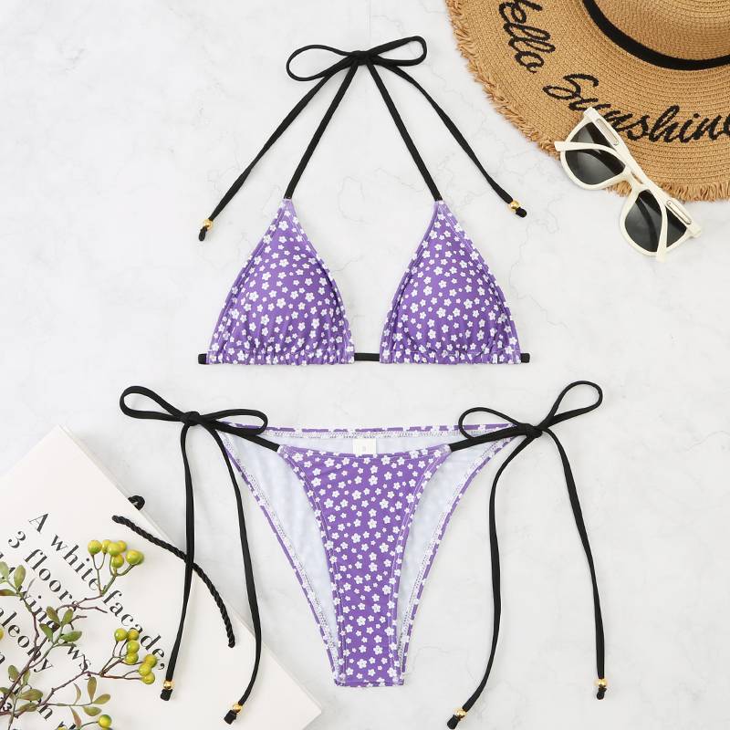 Dame Floral Print Triangle Bikini Sæt Stilla