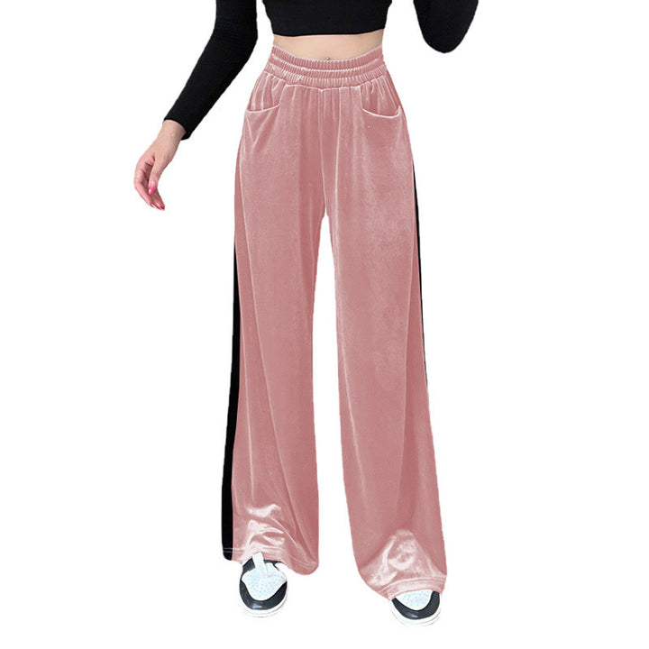 Dame Elegant Wide-Leg-Bukser i Velvet med elastisk Talje Stilla