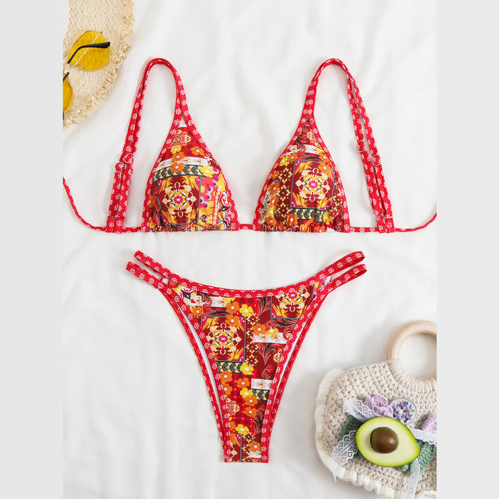 Dame Livligt Blomsterdesign Trekant Bikini Sæt Stilla