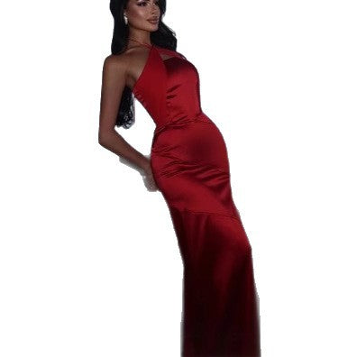 Femme Elegant Halter Neck Satin Aftenkjole Stilla