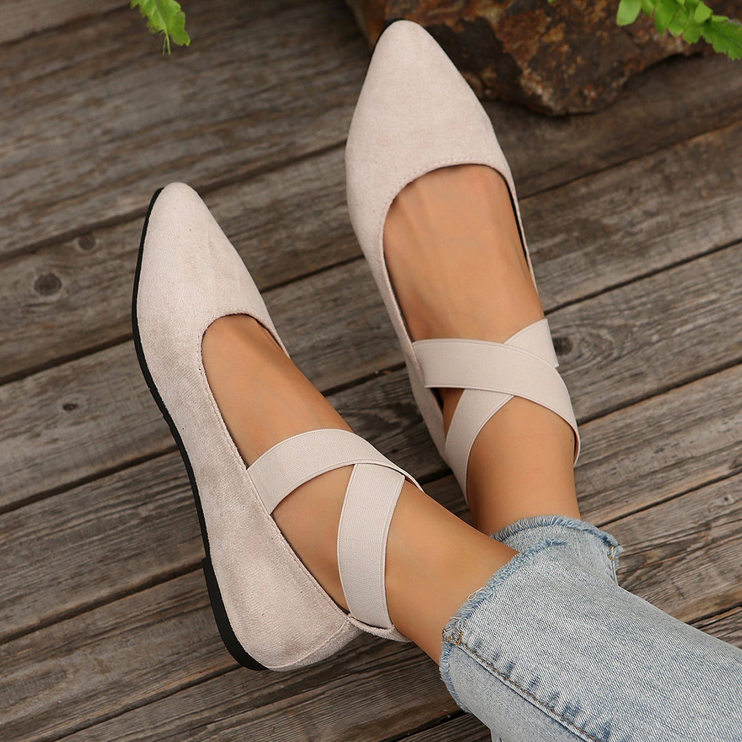 Dame elegante Ballerinas med elastiske krydsremme og komfortabel fodseng design Stilla