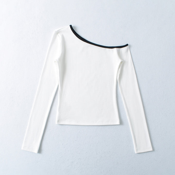 Dame Off-Shoulder Langærmet T-shirt med elegant kontrastdetalje Stilla