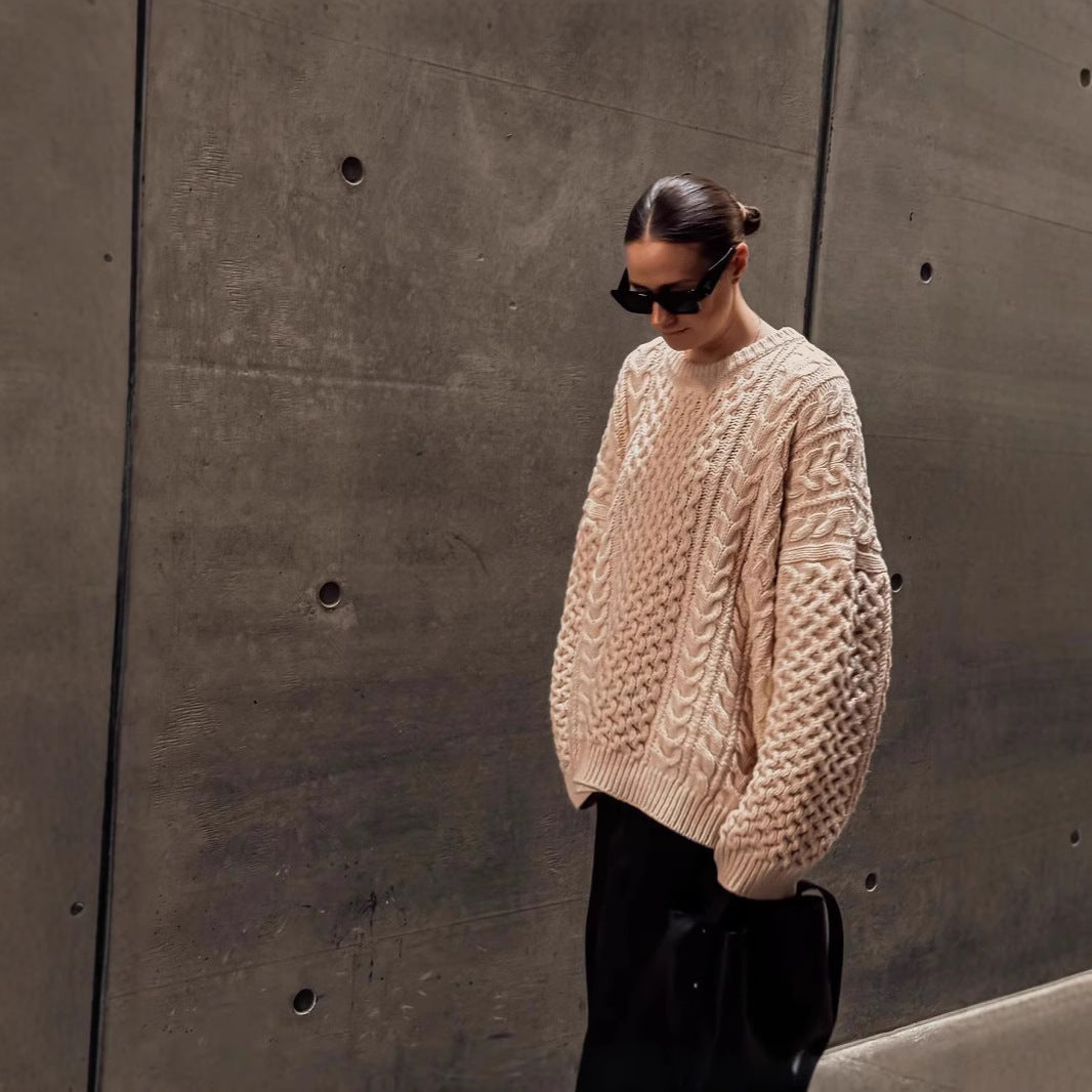 Dame grovstrikket sweater med brede ærmer og struktureret overflade Stilla