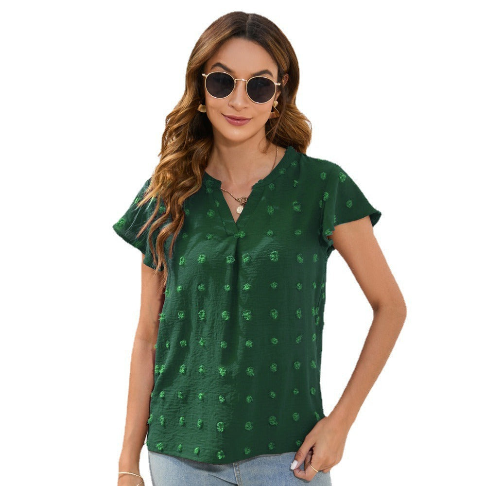 Dame Letts Kortærmet Bluse T-shirt med struktureret materiale og elegante detaljer Skovae