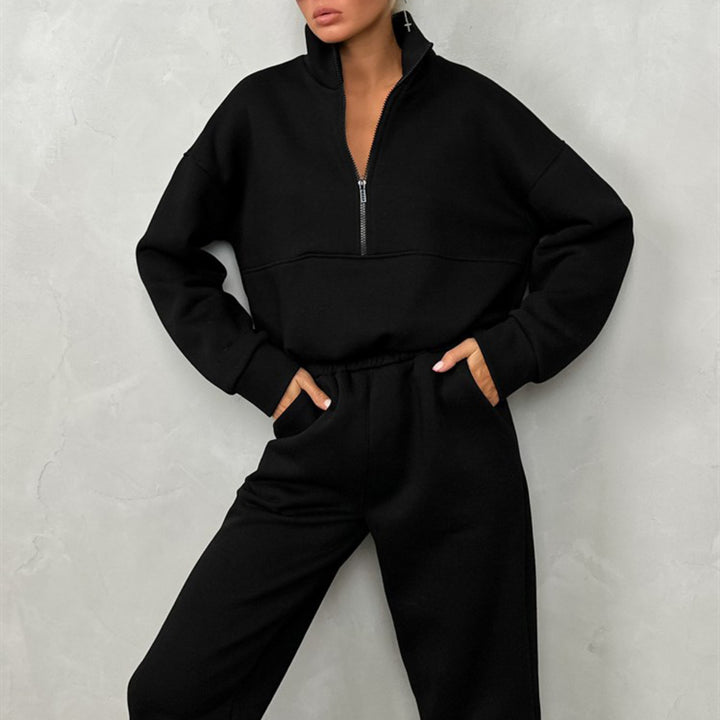Kvinder Sporty Cropped Træningsdragt med Høj Krave og Elastisk Talje Skovae
