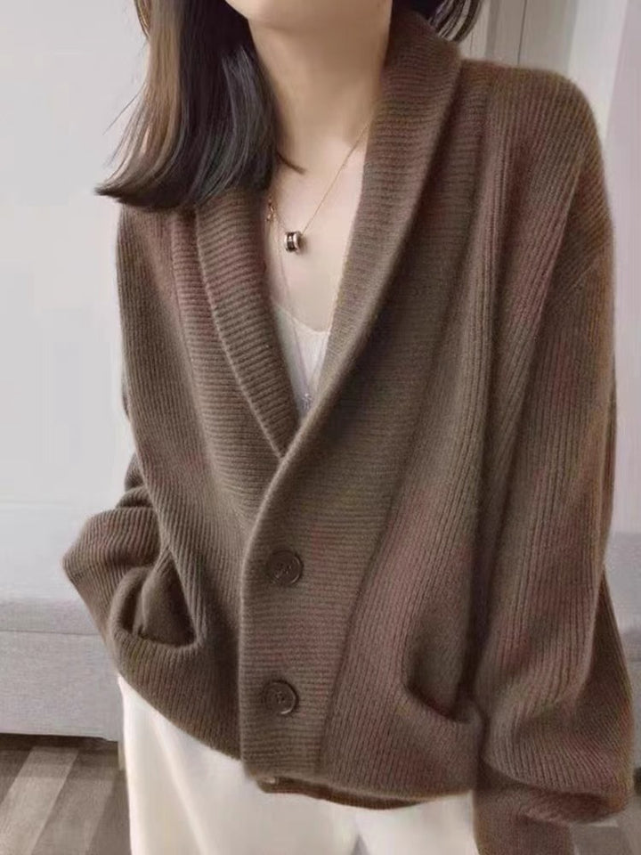 Damer Cozy Strik Cardigan med Brede Klapper og Lommer