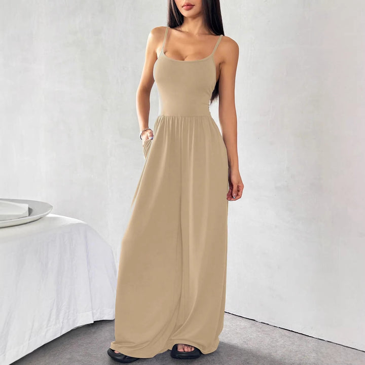 Dame maxikjole med strapless design og sidelommer Skovae