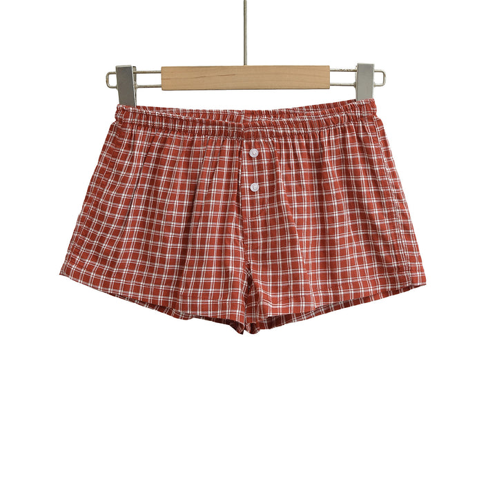 Dame behagelige ternede shorts med elastisk talje og knaplukning Stilla