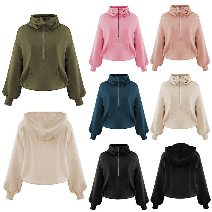 Dame afslappet hoodie med høj krave og lynlås Stilla