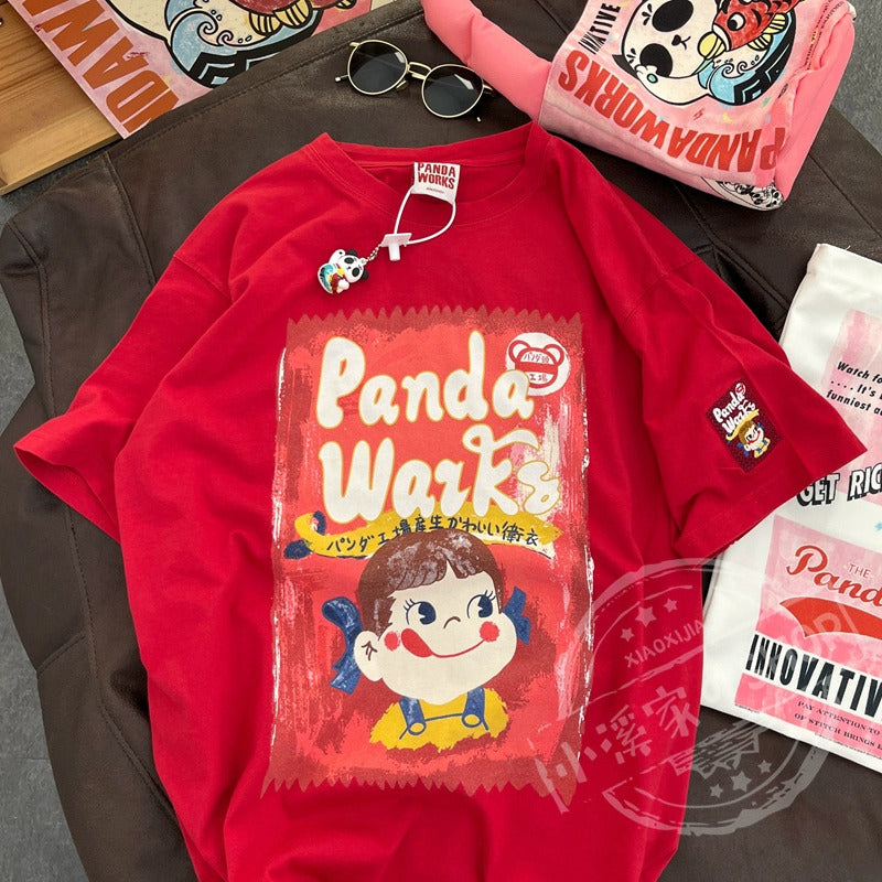 Dame T-shirt med kreativ panda grafiktryk og løs pasform Stilla