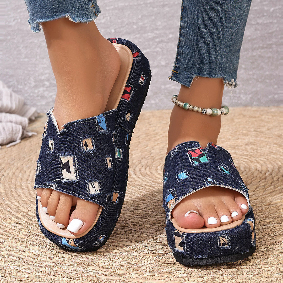 Dame Plateau-sandaler med floral glimmerdesign og komfortable såler Stilla