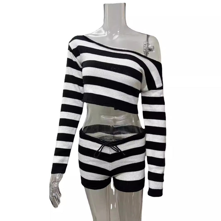 Damer cropped pullover med maritimt stribemønster Stilla