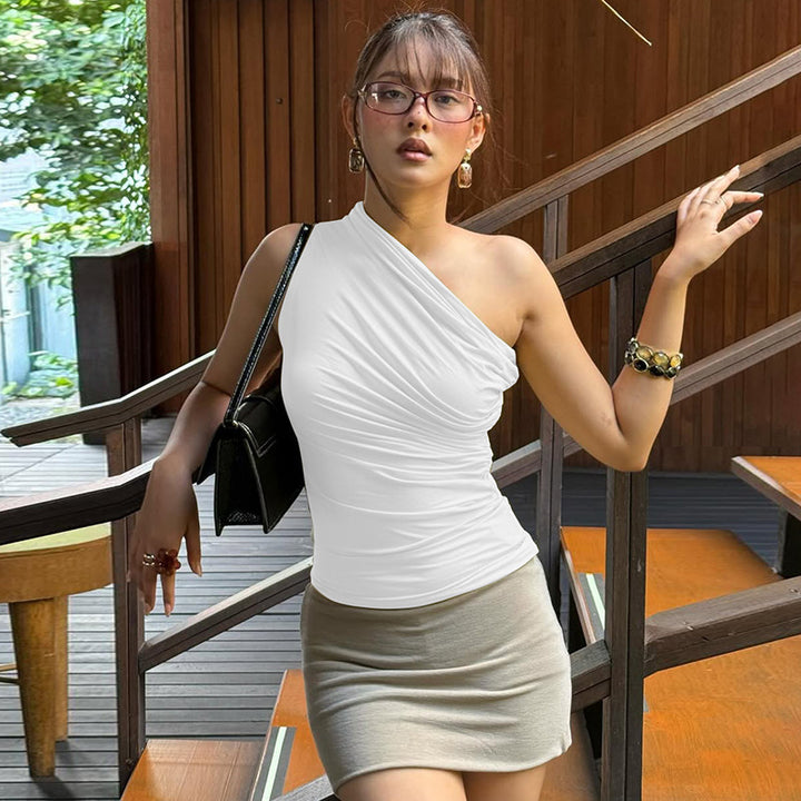 Dame Asymmetrisk Vikkel Top i elastisk materiale med rynk Stilla