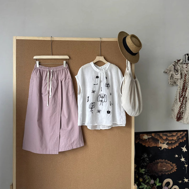 Femme Kunstnerisk Broderet Bluse med Flydende Snit Stilla