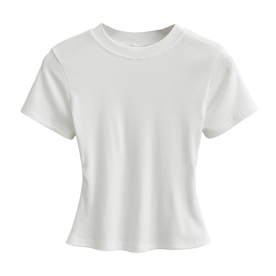 Dame kropsnær kortærmet T-shirt med fint ribmønster og rund halsudskæring Stilla