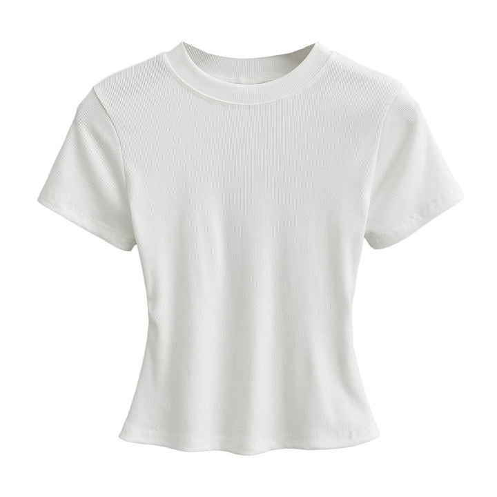Dame kropsnær kortærmet T-shirt med fint ribmønster og rund halsudskæring Stilla