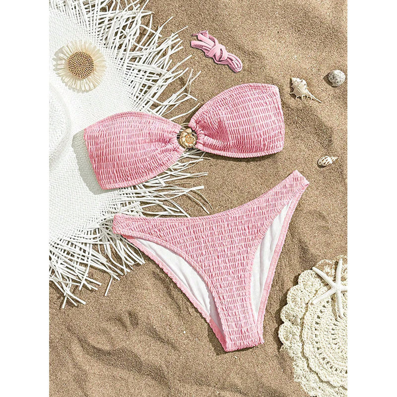 Dame bandeau bikini med glat flæse design Skovae