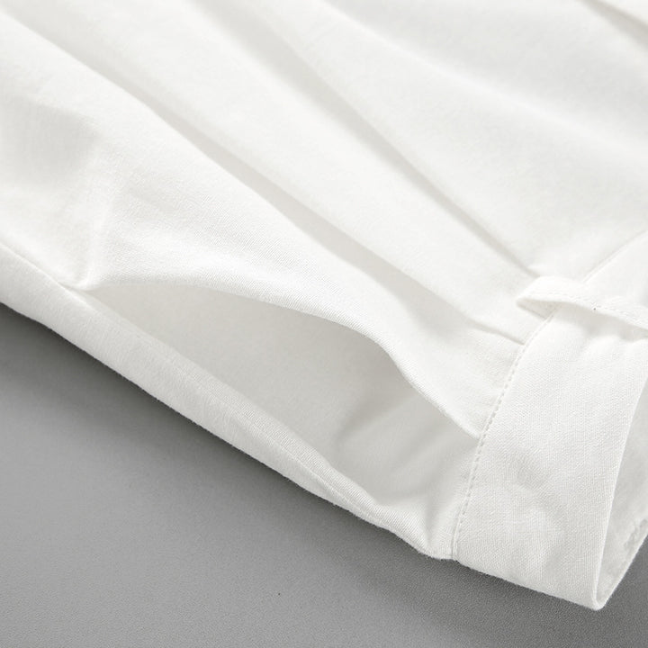 Dame traditionelt linned-sommerdragt-sæt med stilfulde knapper og brede shorts Stilla