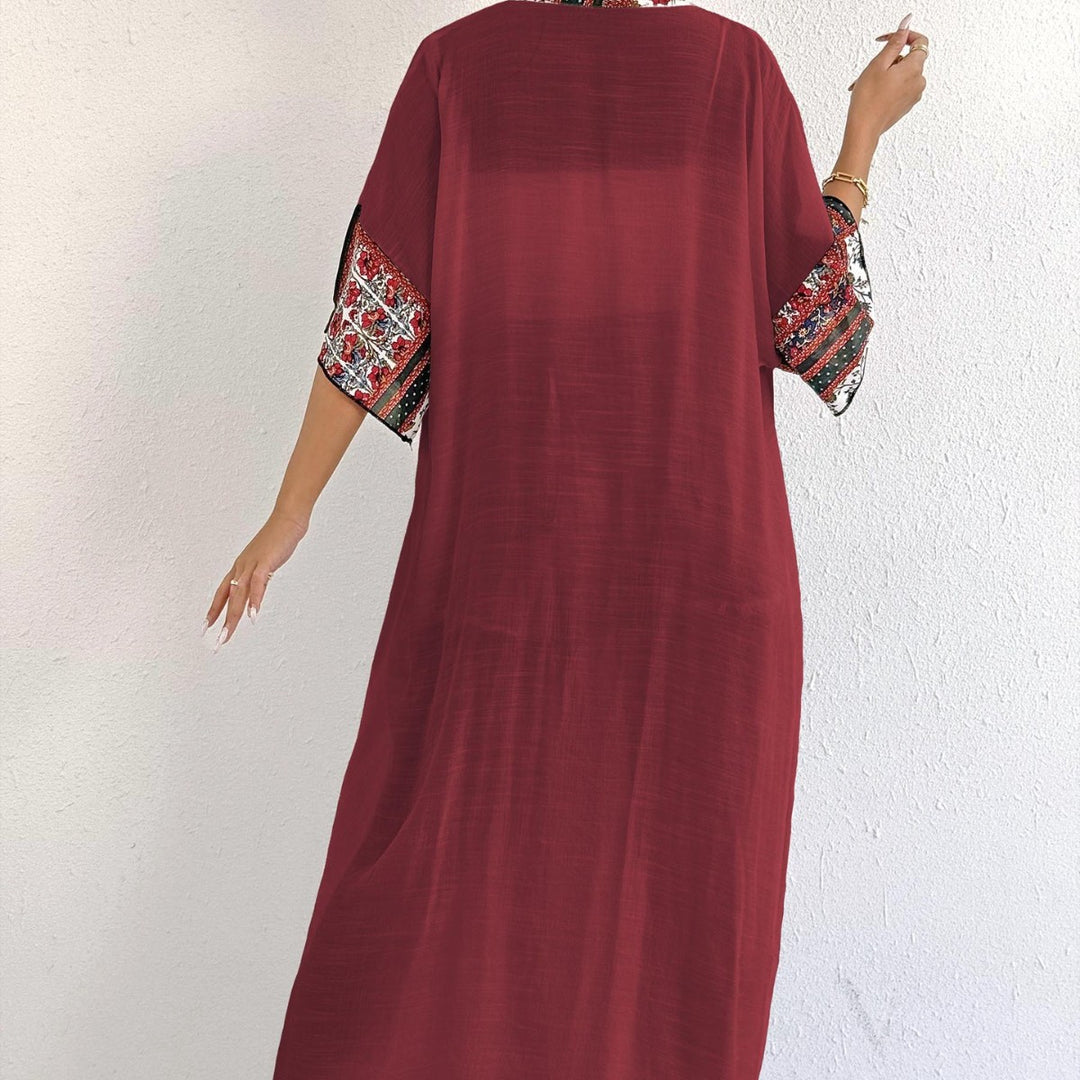 Dame elegant, let kaftan med farverig hæklet kant Skovae