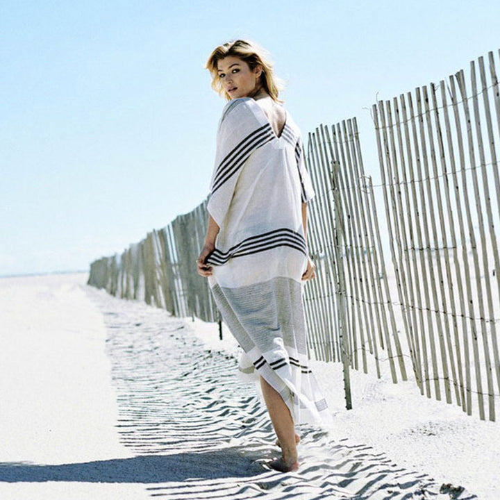 Dame elegant Strandkimono med stribemønster og dyb V-udskæring Stilla