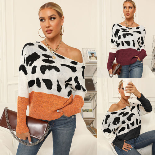 Dame mode løs sweater med kontrasterende farve bånd Stilla