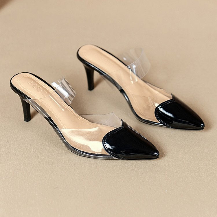 Dame transparente Mules med hjerteformet spids og modeaccent Stilla