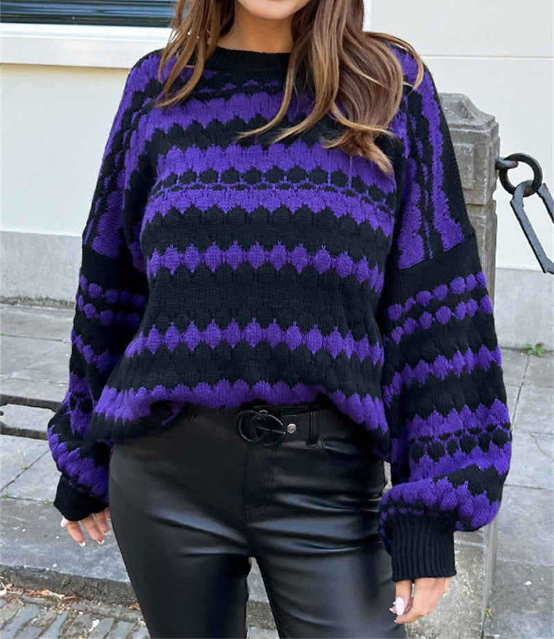 Kvindernes trendy chunky strik sweater i moderne mønster med løse ærmer Stilla