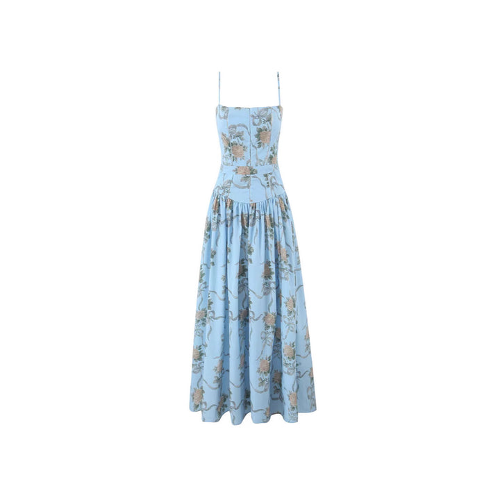Dame Midi-kjole med floral vintage-design og justerbare spaghetti-stropper Stilla