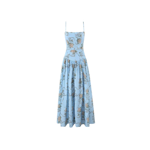 Dame Midi-kjole med floral vintage-design og justerbare spaghetti-stropper Stilla