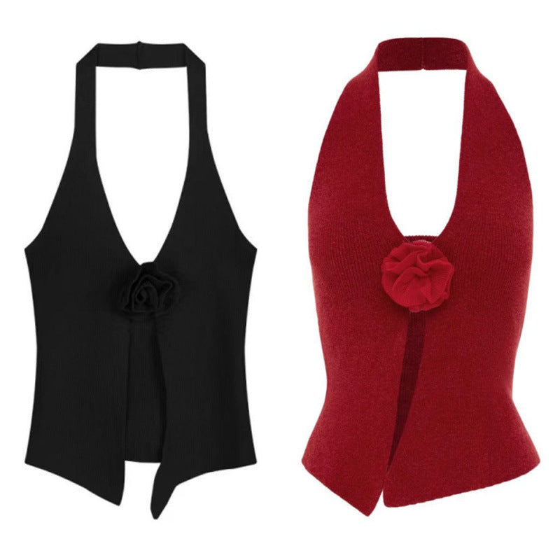 Damer Stilfuld Halter-nakbånd top med floral accent Stilla