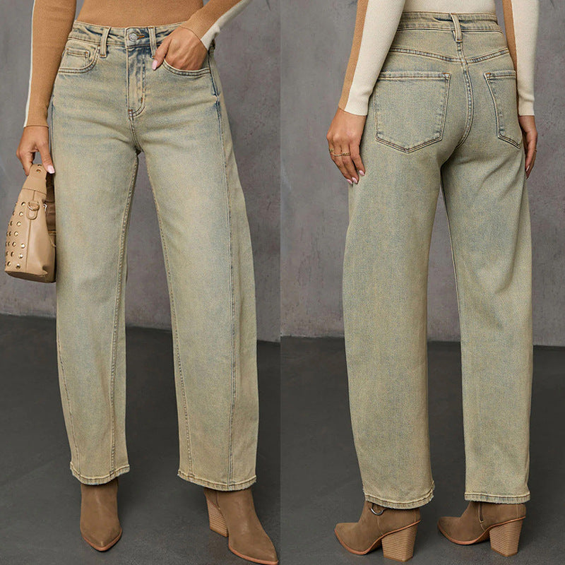 Dame Bredskårne jeans i moderne vintage-stil med høje lommer Stilla