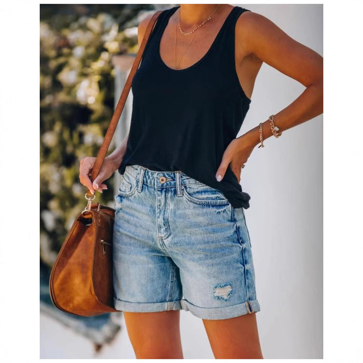 Damer afslappede denimshorts med opsmøget kant og destroyed-detaljer Stilla