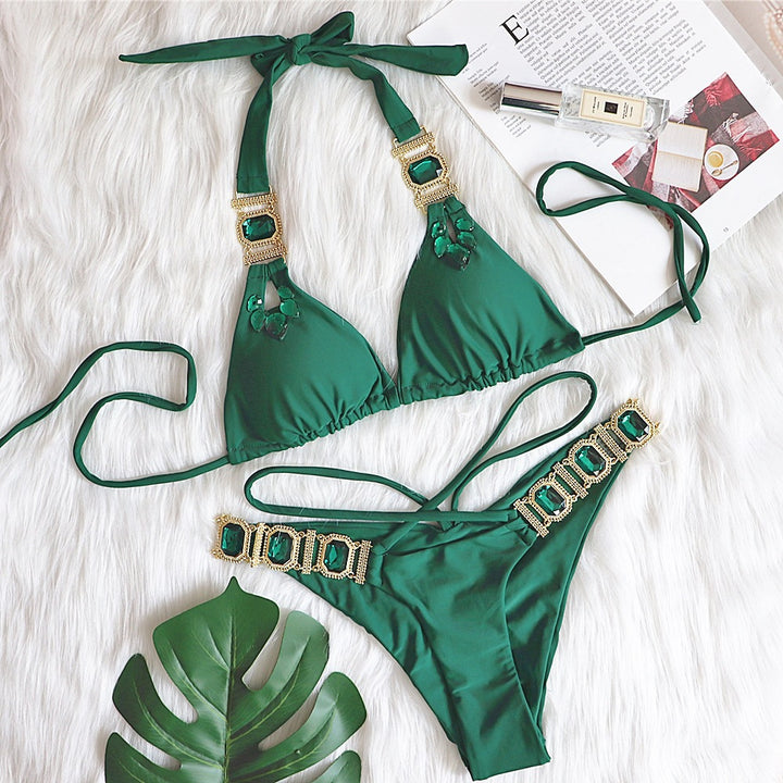 Feminint Glamourøst Bejeweled Bikini Sæt Stilla