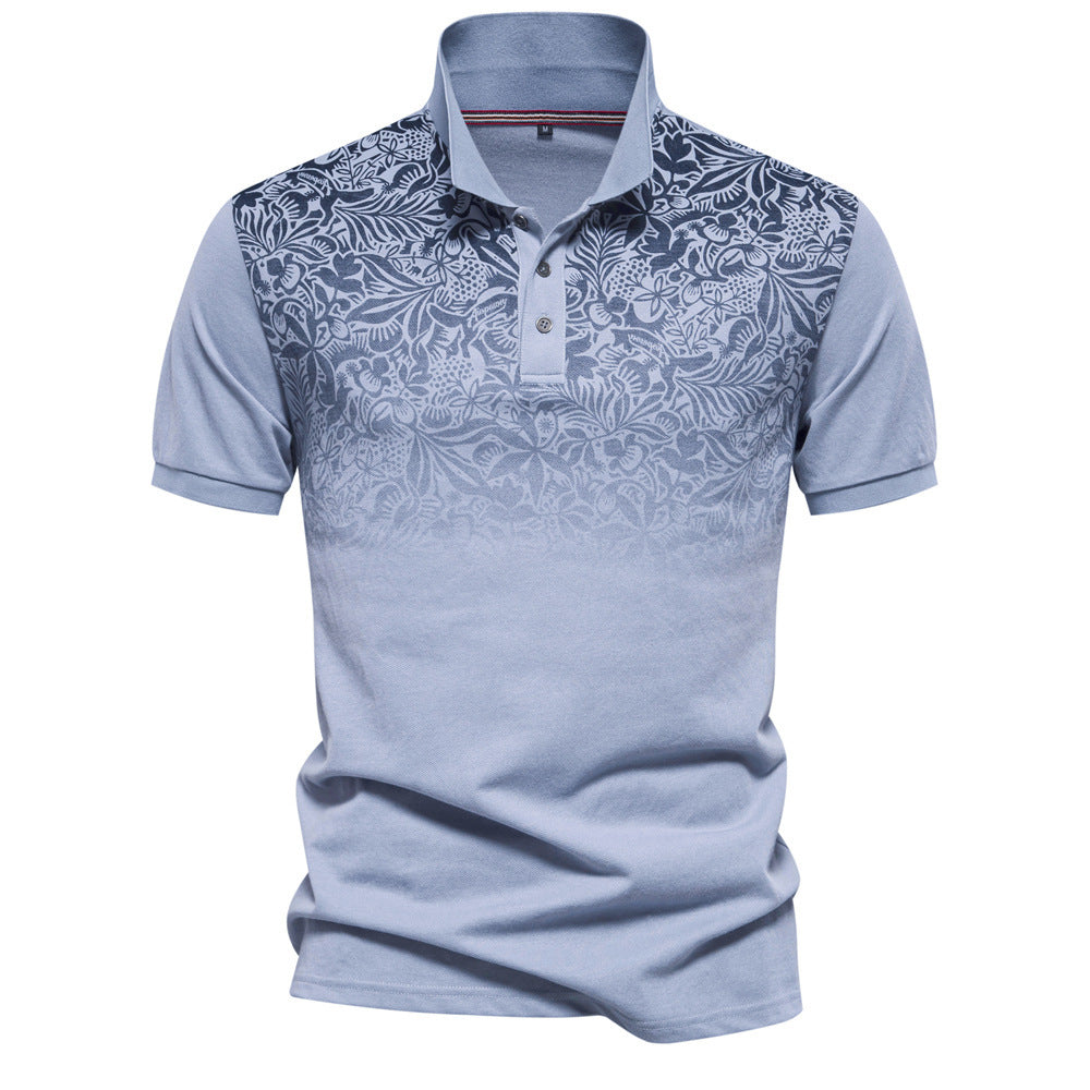 Herren nan polo shirt med floralsk gradient mønster, kentkrave og diskret knaplukning Skovae