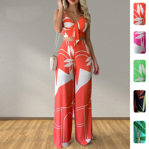 Kvinders elegante sæt med kombination af cropped top og brede bukser Stilla