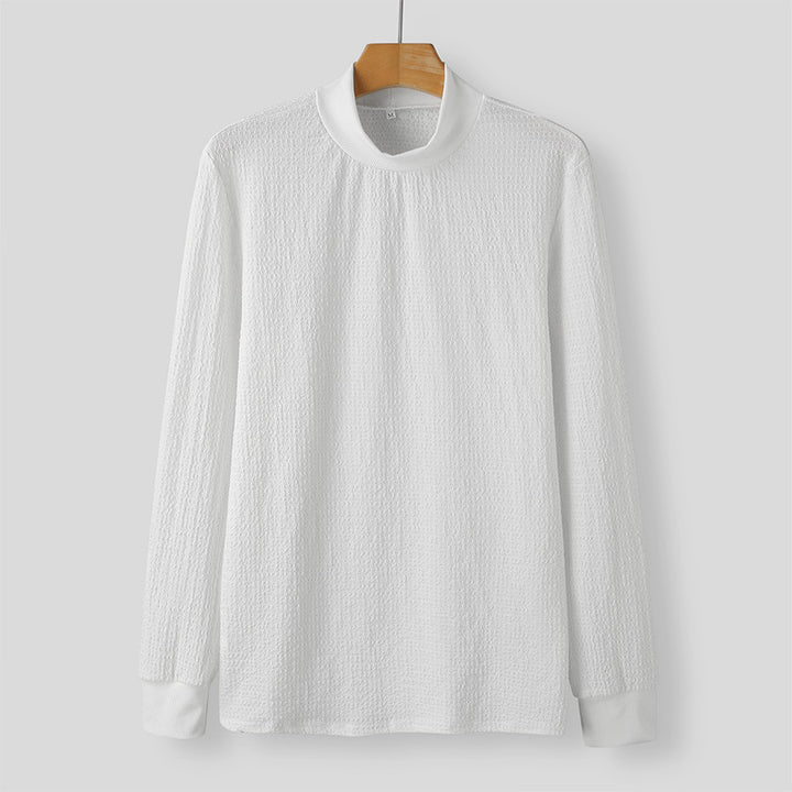 Unisex nan tekstureret vaffelstrikket pullover med smal ståkrave og ribkant Skovae