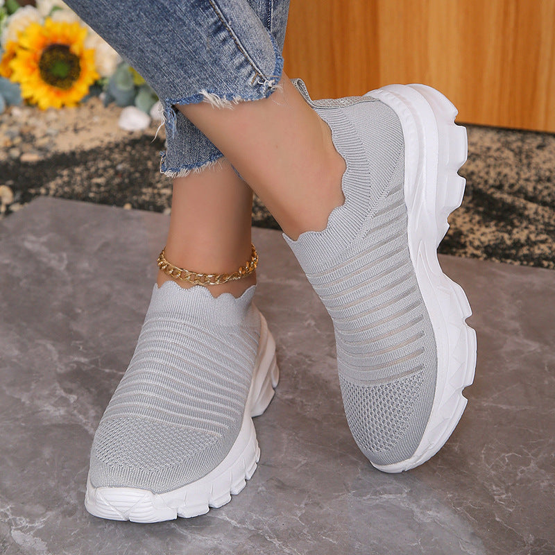 Dame sporty Slip-On sneakers med elastisk strikoverdel og skridsikker sål Stilla
