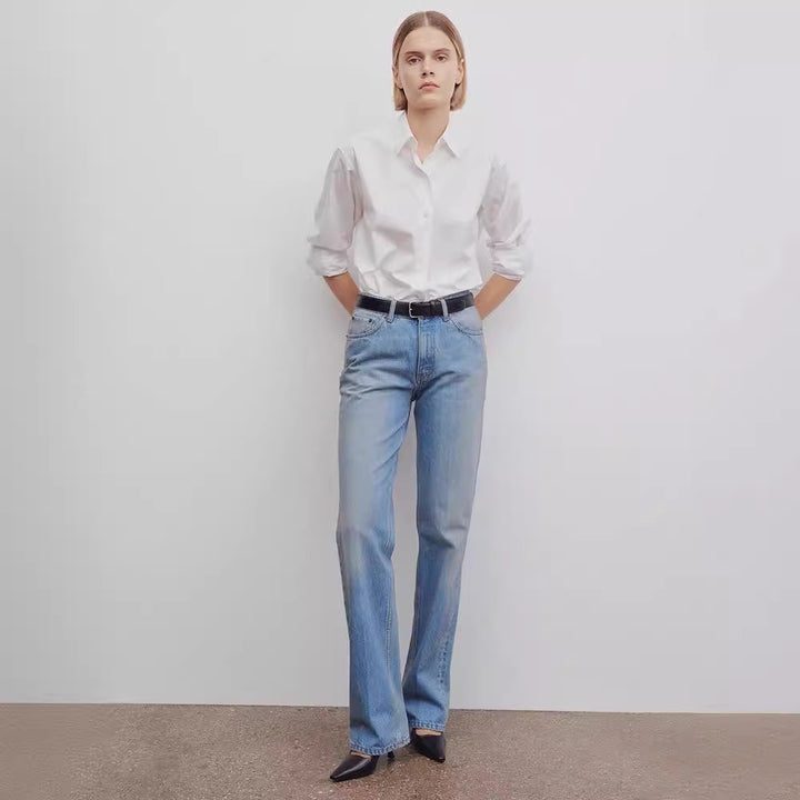 Dame Bredskåret jeans i afslappet stil med høj talje og elegant finish Stilla